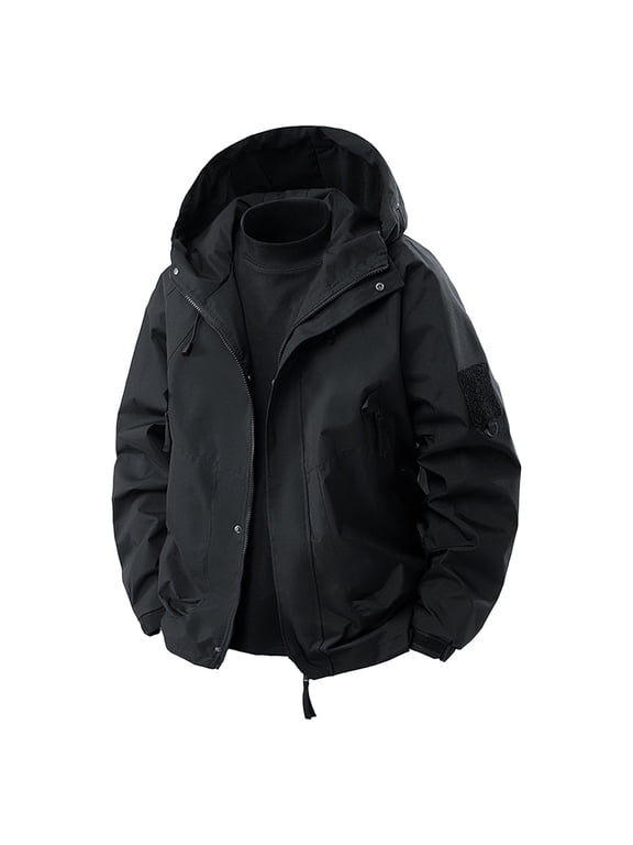 Men's Softshell Jacket Waterproof Hooded Insulated Rain Jacket Windbreaker for Hiking and Travel