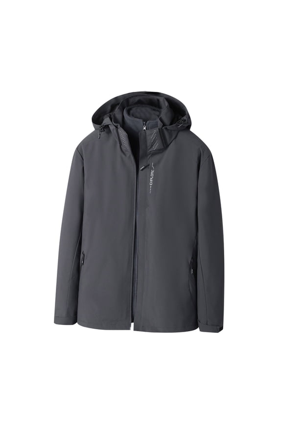 Men's Softshell Jacket with Hood Lightweight Fleece Lined Rain Coats Waterproof Warm Windbreaker Hooded Coat (Dark Gray L)