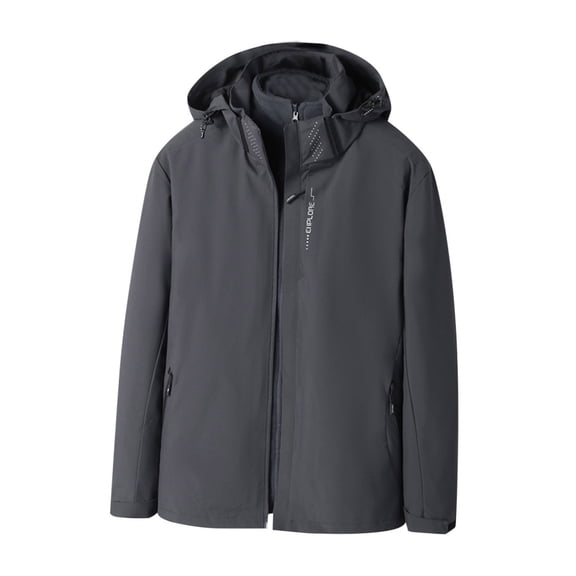 Men's Softshell Jacket with Hood Lightweight Fleece Lined Rain Coats Waterproof Warm Windbreaker Hooded Coat (Dark Gray M)