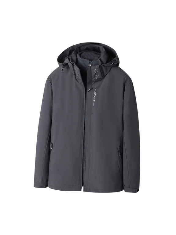 Men's Softshell Jacket with Hood Lightweight Fleece Lined Rain Coats Waterproof Warm Windbreaker Hooded Coat (Dark Gray M)