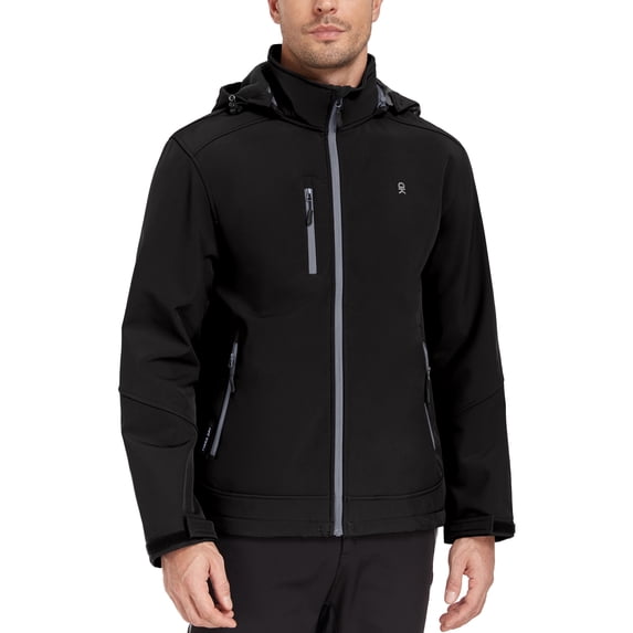 Men’s Softshell Jacket with Removable Hood, Fleece Lined and Water Repellent Black S