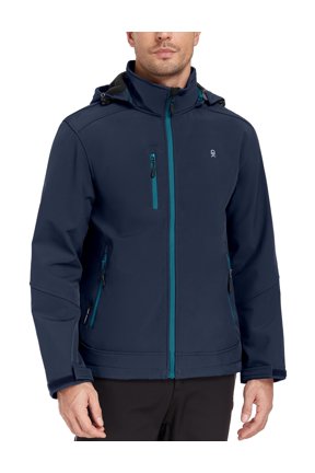 Men’s Softshell Jacket with Removable Hood, Fleece Lined and Water Repellent Deep Blue 2XL