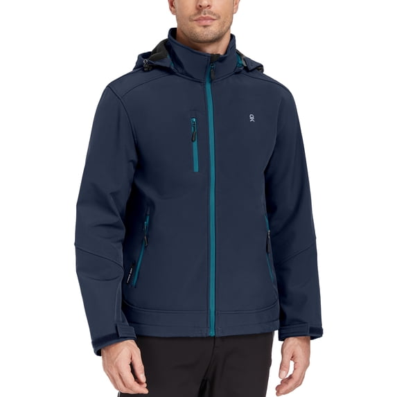 Men’s Softshell Jacket with Removable Hood, Fleece Lined and Water Repellent Deep Blue S