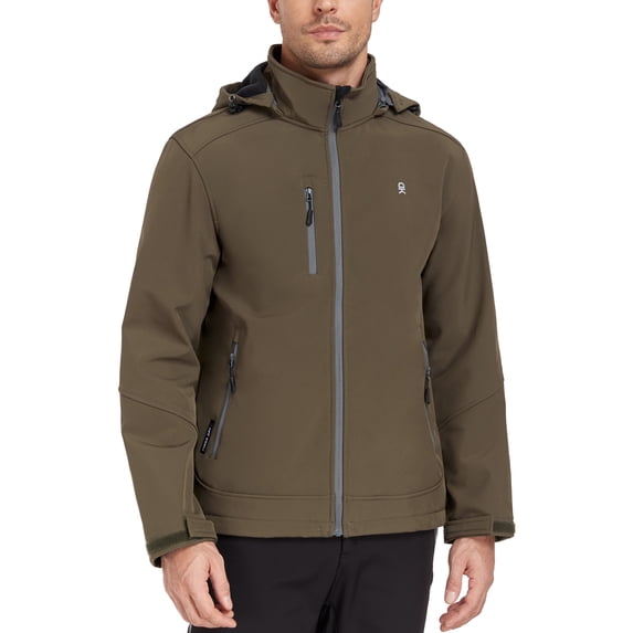 Men’s Softshell Jacket with Removable Hood, Fleece Lined and Water Repellent Olive Green 3XL