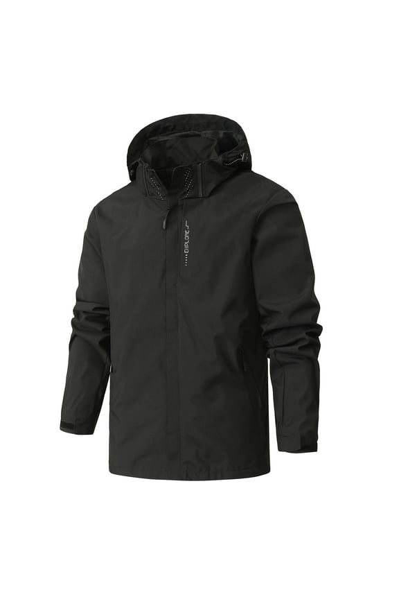 Men's Softshell Military Jacket With Removable Hood, Water Repellent Outdoor Reflective Coat Solid Color Water Resistance Drawstring Pockets Hooded Outdoor Jacket Coat
