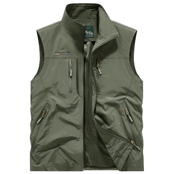 Men's Softshell Vest Lightweight Sleeveless Jacket with 4 Zipper Pockets for Golf, Travel, Hiking & Work Men's Stand Collar Full Zip Vest