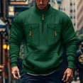 thumbnail image 1 of Men's Soild Color Quarter Zip Pullover, Mock Neck Fleece Sweatshirt with Zipper Chest Pocket, Casual Long Sleeve Lightweight Slim Fit Sweatshirt for Fall Winter Blackish Green L, 1 of 9
