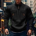 thumbnail image 1 of Men's Soild Color Quarter Zip Pullover, Mock Neck Fleece Sweatshirt with Zipper Chest Pocket, Casual Long Sleeve Lightweight Slim Fit Sweatshirt for Fall Winter Black XL, 1 of 9
