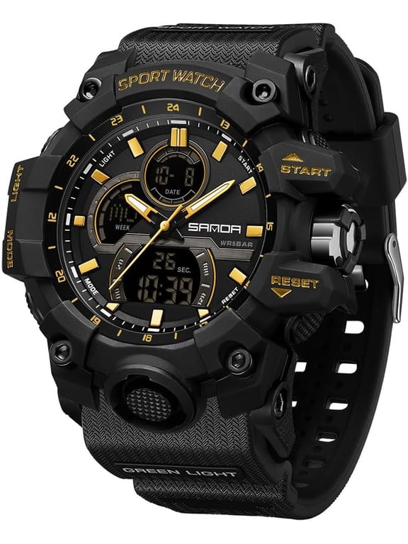 Men's Solar Powered Casual Quartz Wrist Watch Analog Digital Multifunctional Black Sports Watch