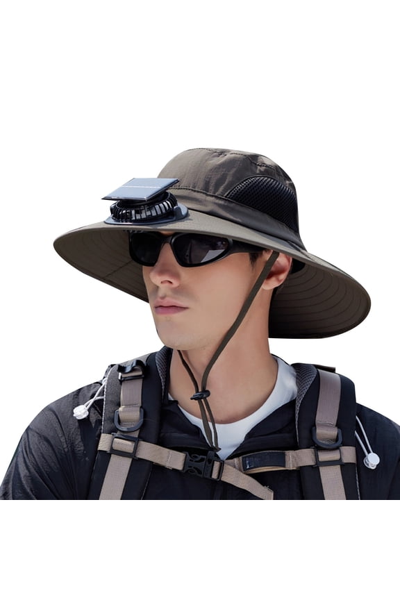 Men's Solar Powered Cooling Bucket Hat - Fan Hat for Hot Weather Solar Fan Bucket Hat For Men Women Wide Brim Sun Outdoor Summer Hiking Fishing Beach Travel Shield