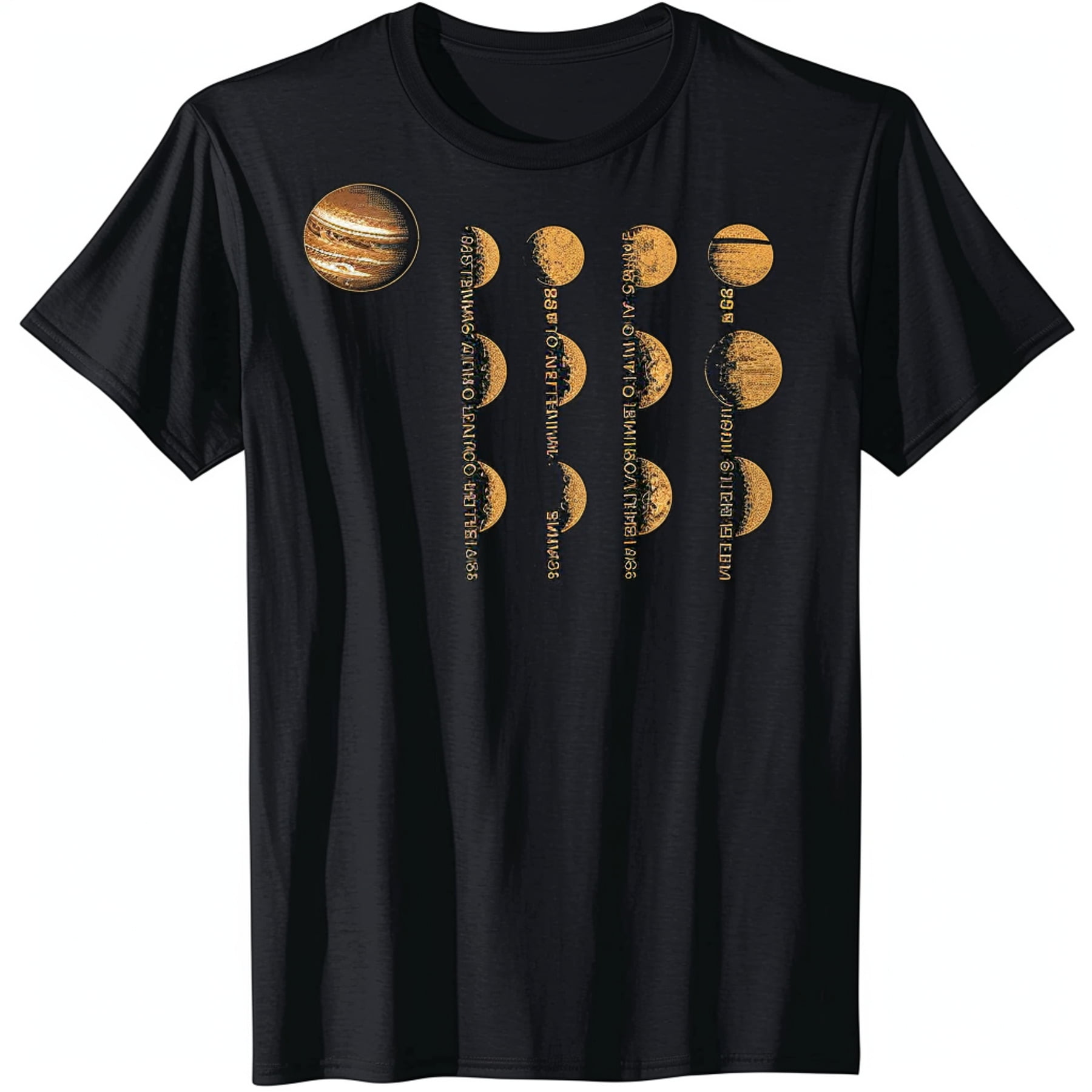 Men's Solar System Planets Gold Print Black TShirt Minimalist Design