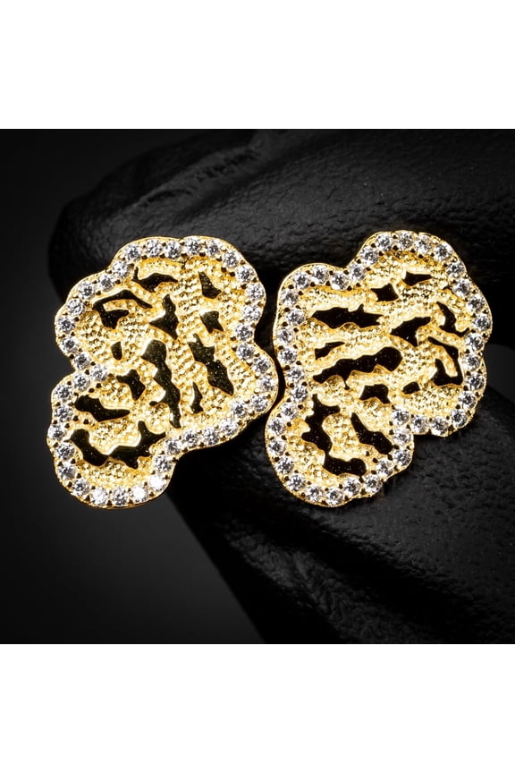 Men's Solid 14K Yellow Gold Plated 925 Sterling Silver Screw Back Post Diamond Cut Stud Cubic Zirconia Retro 90's Hip Hop Iced Cz Solid Nugget Earrings For Men