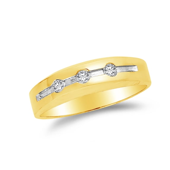 Men's Solid 14k Two 2 Tone White and Yellow Gold Wedding Band, CZ Cubic Zirconia (0.1 ct.) , Size 13