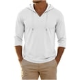 thumbnail image 1 of Men's Solid 3/4 Sleeve Pullover Hoodie, Casual V‑Neck Drawstring Hooded Athletic Sweatshirt for Street & Daily Wear, 1 of 8