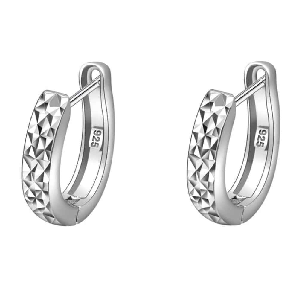 Sterling Silver CZ Huggie Earrings 12x6mm 3 Row Full Eternity Pave