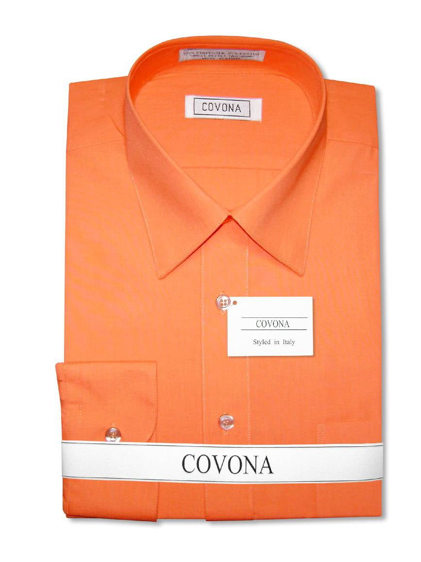 Men's Solid BURNT ORANGE Color Dress Shirt w/ Convertible Cuffs sz 15 1/2  32/33