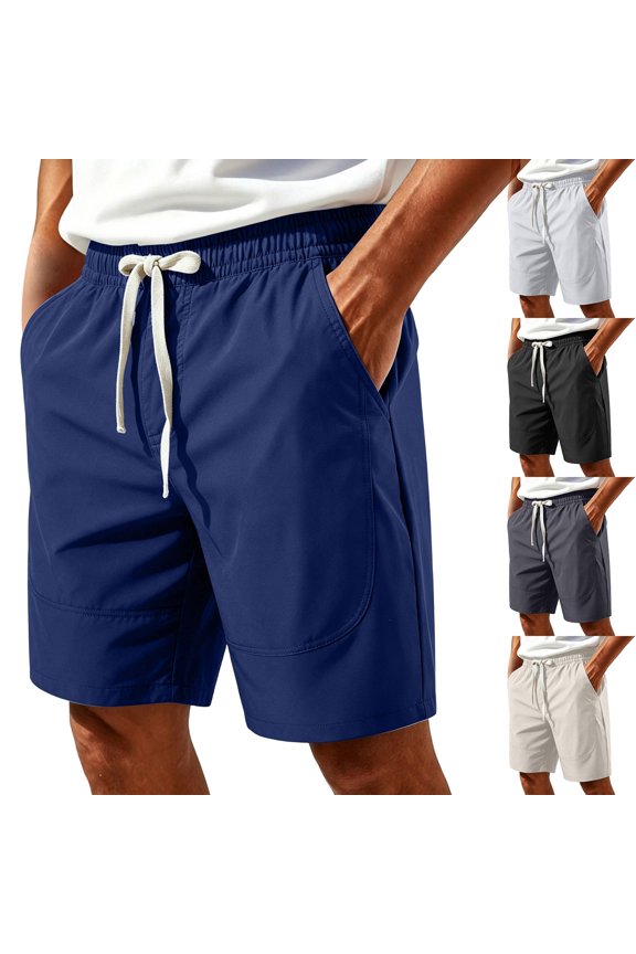 Men's Solid Basic Drawstring Casual Shorts, Wrinkle Resistant Fine Craft Side Storage Pockets for Summer Jogging Everyday | TruHer,Black 2XL