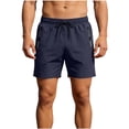 thumbnail image 1 of Men's Solid Beach Shorts Zipper Pockets Adjustable Drawstring Elastic Waist Quick Dry Lightweight Summer Casual Athletic Shorts Blue 3XL, 1 of 5