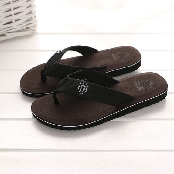 Men's Solid Black Woven Strap Cushioned EVA Flip Flops Non Slip Beach Thong Sandals,41