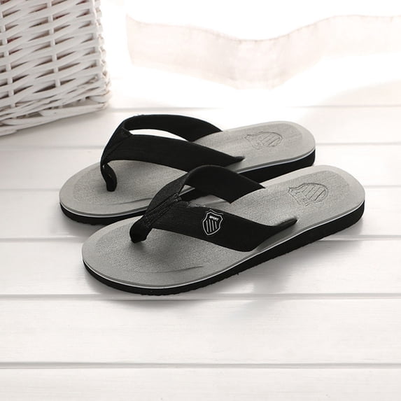 Men's Solid Black Woven Strap Cushioned EVA Flip Flops Non Slip Beach Thong Sandals,42