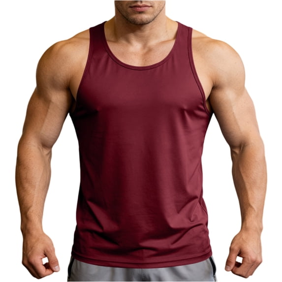 Men's Solid Blank Sleeveless Tank Tops Workout Training Base Layer Shirts Lightweight Summer Athletic Tops,Wine,M