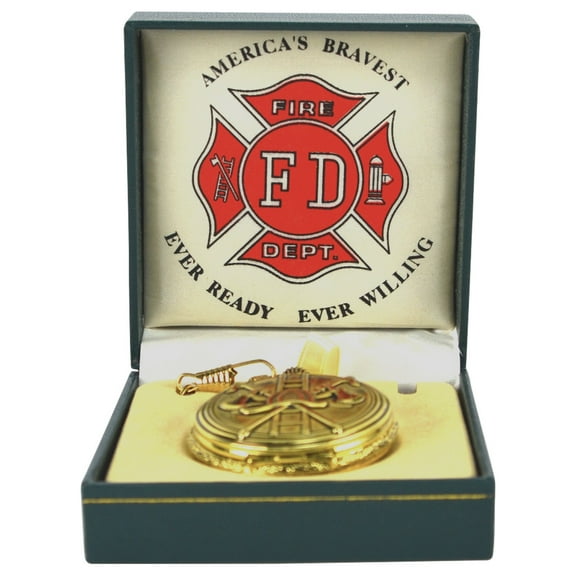 Men's Solid Brass Fire Department Pocket Watch Ornate FD Open Face w/ Mens Chain