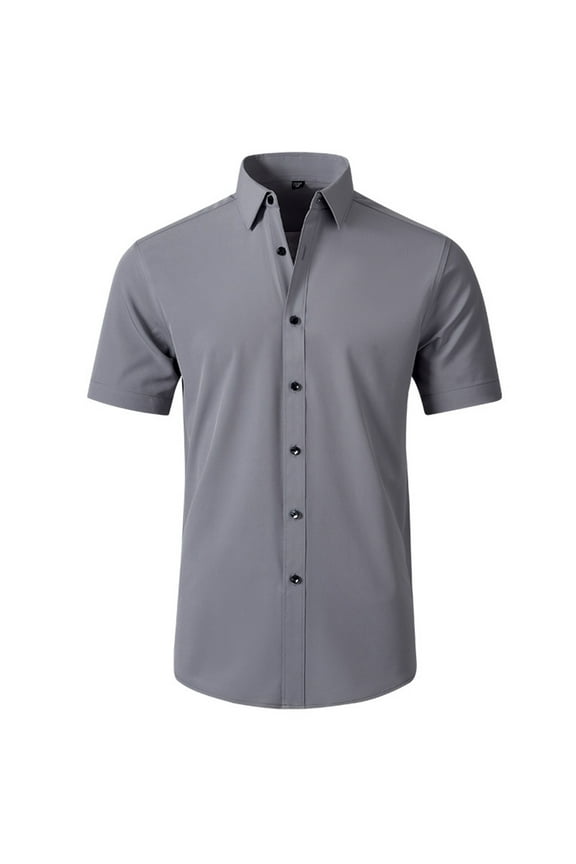Men's Solid Business Dress Shirts Short Sleeve Slim Fit Button Down Shirt Men Turndown Collar T-Shirts