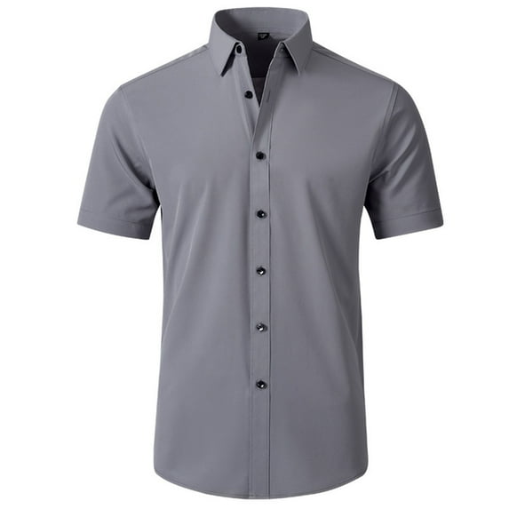 Men's Solid Business Dress Shirts Short Sleeve Slim Fit Button Down Shirt Men Turndown Collar T-Shirts