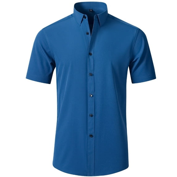 Men's Solid Business Dress Shirts Short Sleeve Slim Fit Button Down Shirt Men Turndown Collar T-Shirts