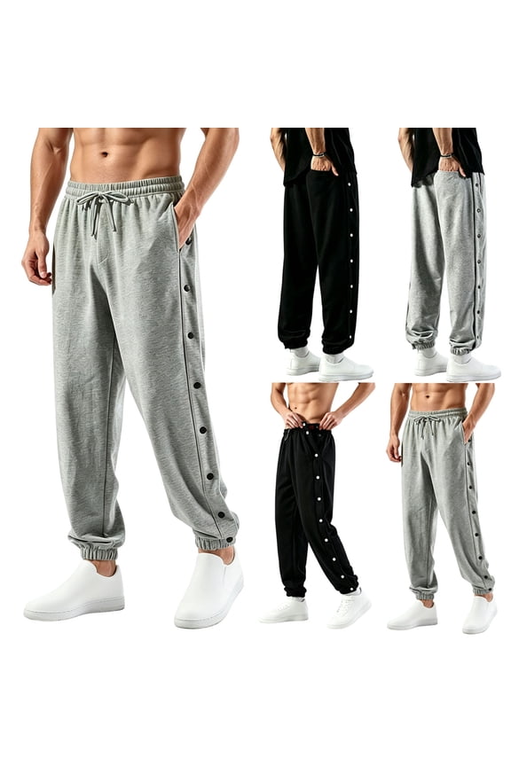 Men's Solid Button Down Trousers, Elastic Waist Drawstring Cuffed Pants, Business Casual Joggers, Lightweight Breathable Travel Work Pants, Stretchy Activewear | JASKFLY,Black S