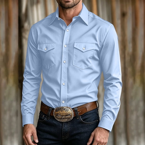 Men's Solid Button Up Long Sleeve Casual Business Shirt