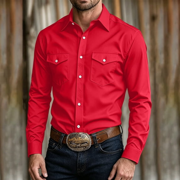 Men's Solid Button Up Long Sleeve Casual Business Shirt
