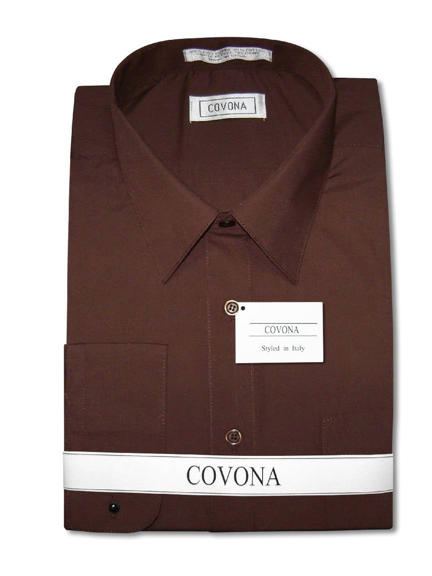 Men's Solid CHOCOLATE BROWN Dress Shirt w/ Convertible Cuffs sz 14 1/2