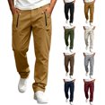 thumbnail image 1 of Men's Solid Cargo Pants Elastic Waist Straight Leg Trousers Stretch Work Pants With Zipper Pockets Daily Casual Wear, 1 of 7