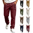 thumbnail image 1 of Men's Solid Cargo Pants Elastic Waist Straight Leg Trousers Stretch Work Pants With Zipper Pockets Daily Casual Wear, 1 of 7