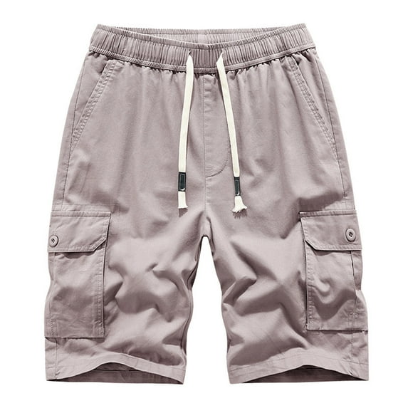 Men's Solid Cargo Shorts Relaxed Fit Outdoor Shorts Drawstring Jogger Shorts Summer Casual Work Shorts