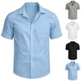 thumbnail image 1 of Men's Solid Casual Button Up Shirt Polyester | Short Sleeve Blouse Top Turndown Collar Relaxed Fit Easy Care Wrinkle Resistant Daily Wear Work Dress Shirt Gift | Zenithor,Sky Blue XL, 1 of 5