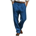 thumbnail image 1 of Men’s Solid Casual Pocket Front Pocket Fold Wide Leg Pants Elastic Waist Belt Loose Pants, 1 of 3