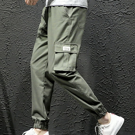 Men's Solid Casual Pocket Outdoor Elastic Waistbelt Jogger Drawstring Trousers Work Pants Capri Leggings For Men High Waist Short Side Pocket Leggings Gym Leggings Men Leather Leggings