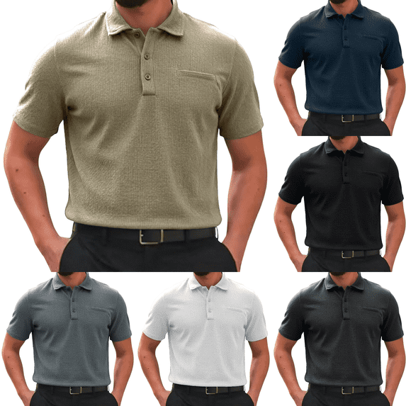 Men's Solid Casual Polo Shirt - Button Front Lapel Short Sleeve Ice Silk Breathable Lightweight Summer Top