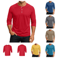 thumbnail image 1 of Men's Solid Color 3/4 Sleeve Button Up Henley Baseball Shirts, Soft Cotton Athletic Sport Jersey Casual Daily Wear Tops Red 2XL, 1 of 8