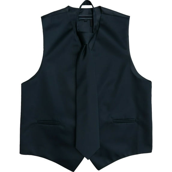 Men's Solid Color Adjustable Dress Vest & Neck Tie Set for Suit or Tuxedo (Black, M)