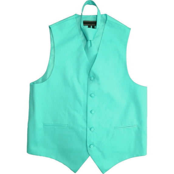 Men's Solid Color Adjustable Dress Vest & Neck Tie Set for Suit or Tuxedo (Mint, S)