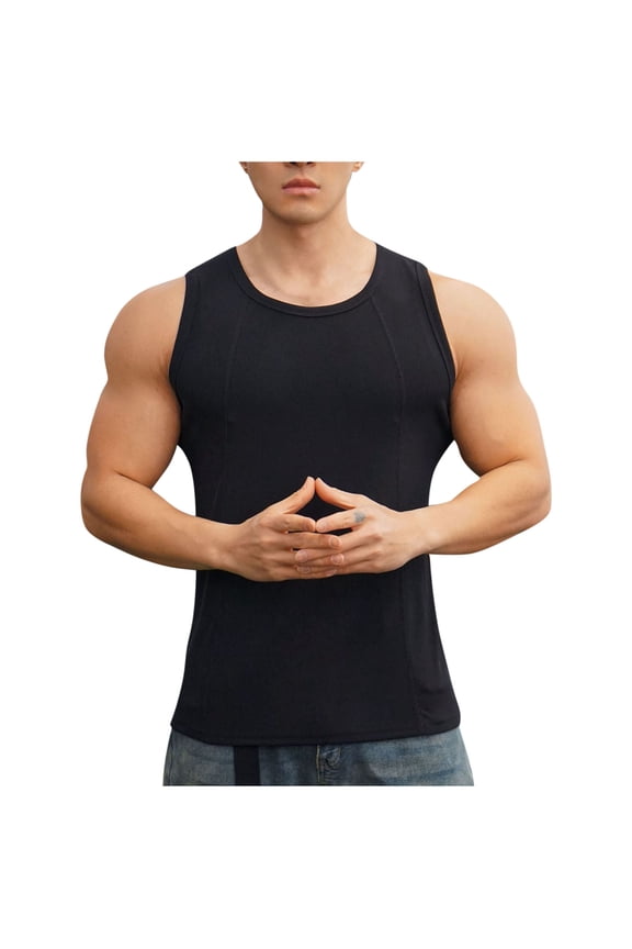 Men's Solid Color Athletic Tank Top for Gym Workouts and Outdoor Sports, Breathable Fine Strip Fabric for Comfort and Performance