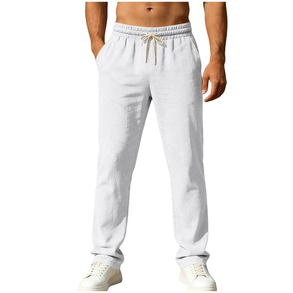 Men's Solid Color Bamboo Cotton Drawstring Pocket Casual Fashion Pants