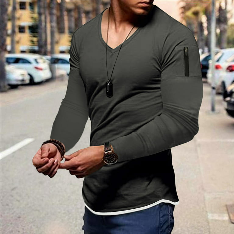 Men's Solid Color Blouse Long Sleeves Pullover Casual T Shirts For Men  Outdoor Activewear Leisure Sports Fitness Tops 