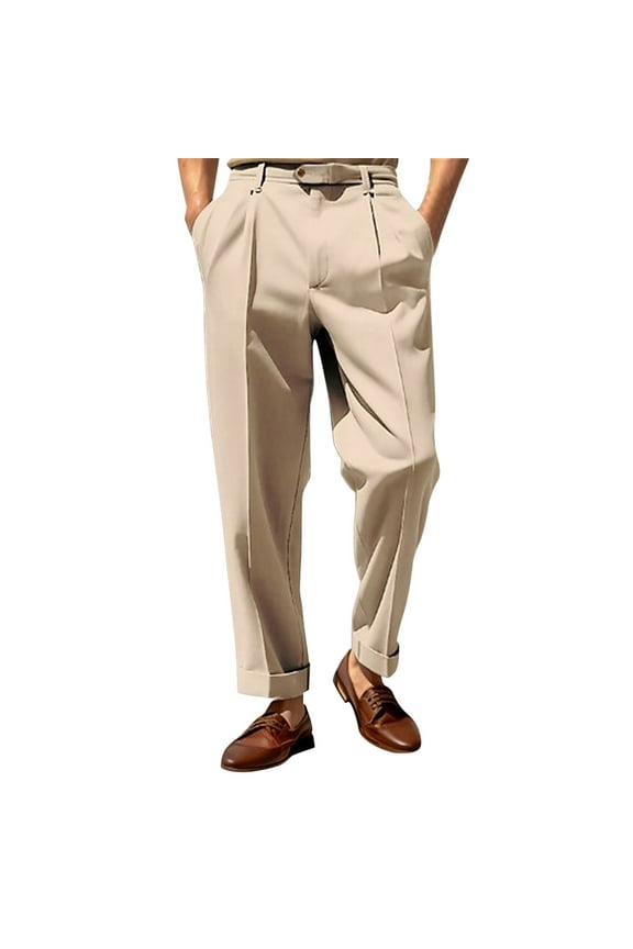 Men's Solid Color Business Casual Straight Fit Button Front Suit Trousers for and Leisure Wear