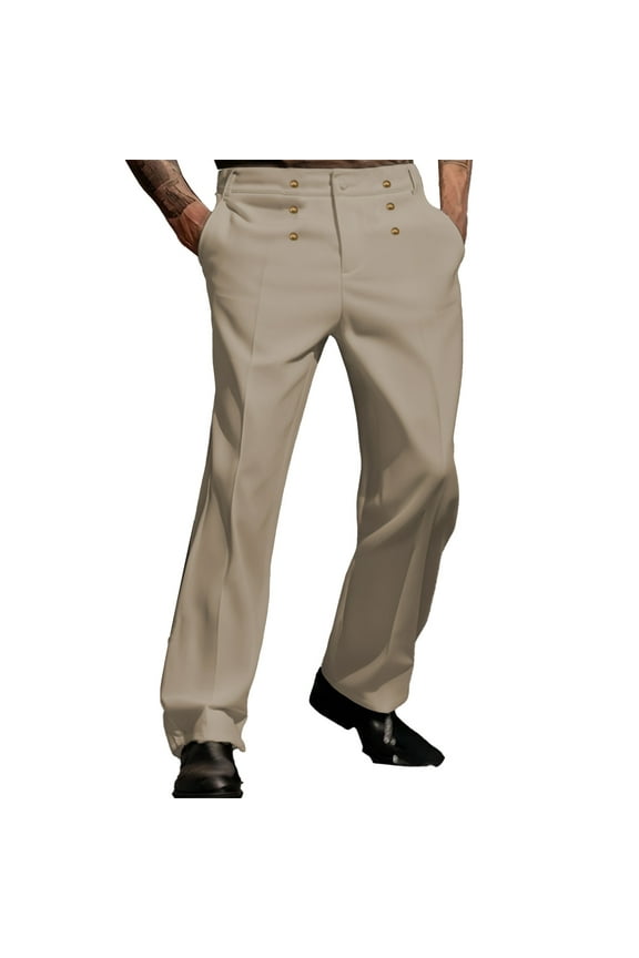 Men's Solid Color Business Casual Straight Suit Pants, Polyester, Durable, for Daily Wear, Sizes S-XXXL
