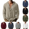 thumbnail image 1 of Men's Solid Color Button Up Cardigan Hoodie Long Sleeve Casual Top Jacket Loose Fit Warm Fleece Loungewear Travel Streetwear Modern Fashion Essential | AESTIVO,Gray XL, 1 of 9