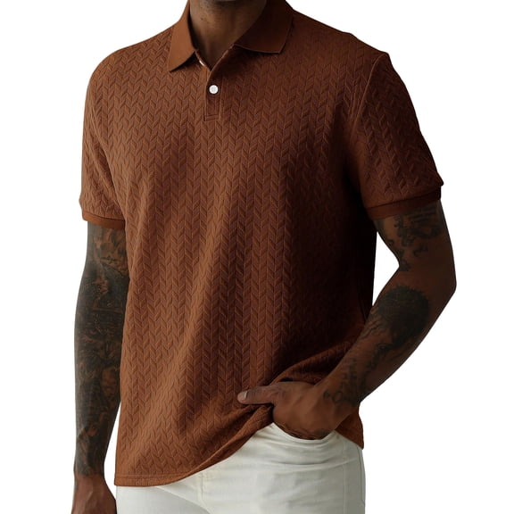 Men's Solid Color Button-Down Short Sleeve Polo Shirt, Casual Autumn Home Wear Top, Comfortable and Relaxed Fit for Men's Everyday Fashion,Coffee,S